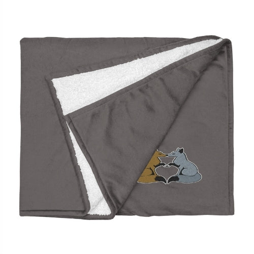 Kissing Kitsune - Embroidered Sherpa Throw Blanket