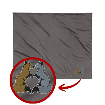 Kissing Kitsune - Embroidered Sherpa Throw Blanket