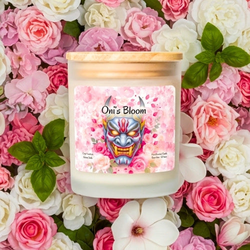Oni's Bloom Candle Frosted Glass (Hand Poured 11 oz)